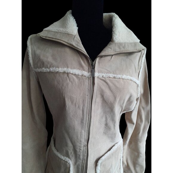Vtg Womens Boho Western Suede Sherpa Clean Girl Quiet Luxury Sz Small Zip Jacket - Picture 5 of 16